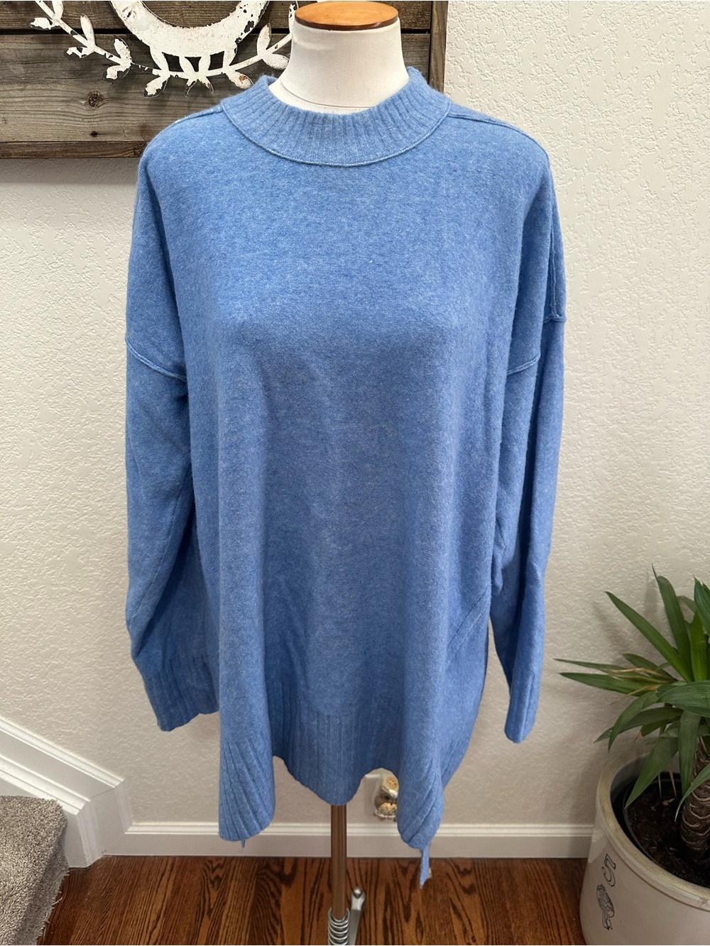 Free People Soft Knit Blue Women's Sweater Tunic oversized ladies M